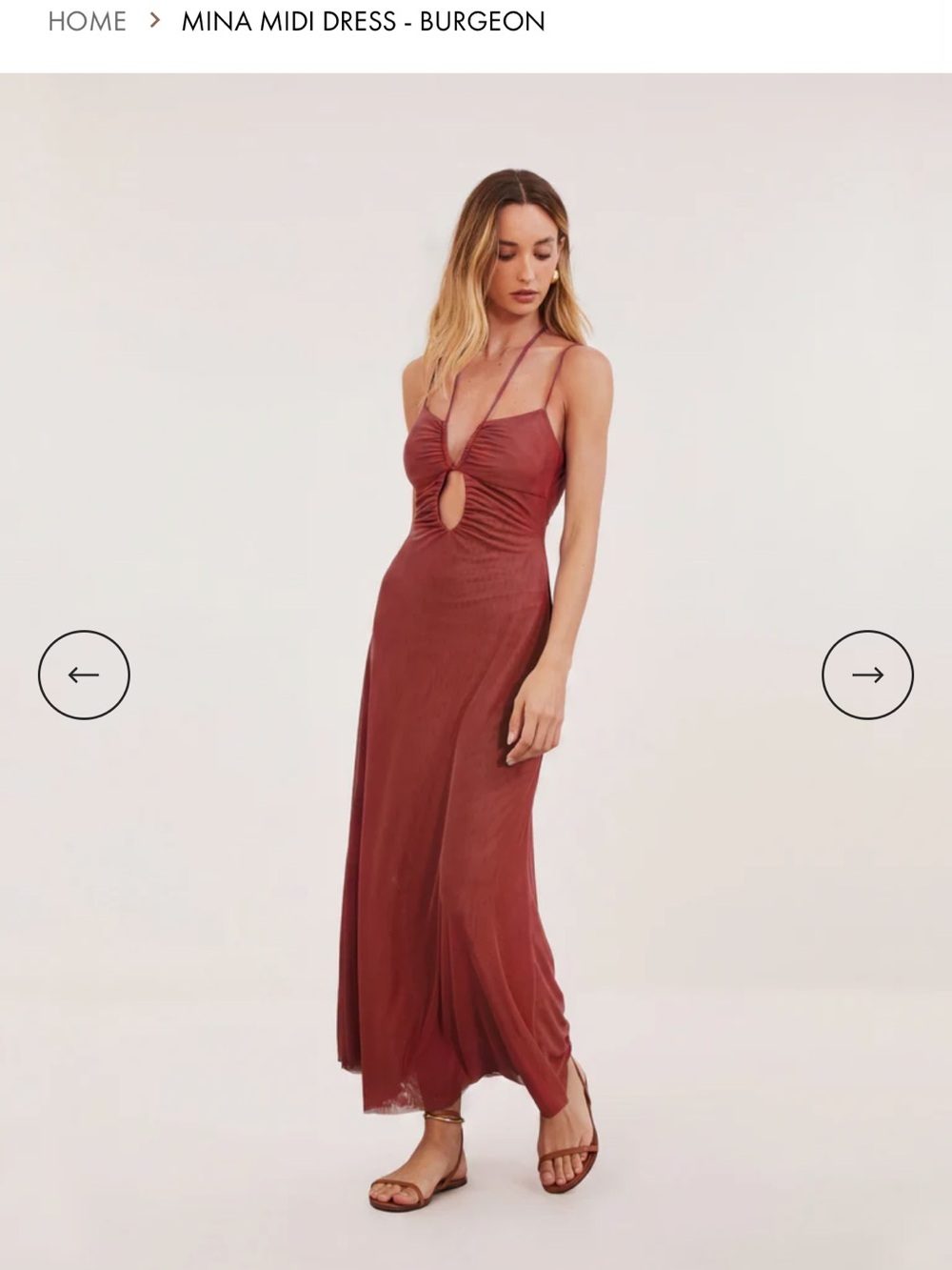 Vix Paula Hermanny Mina Midi Dress Rust-Red Burgeon with Keyhole Front